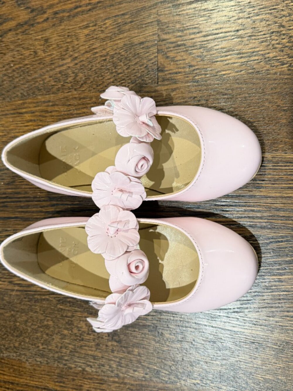 Janie and Jack Girls Pink Patent Floral Mary Jane Shoes Size 10